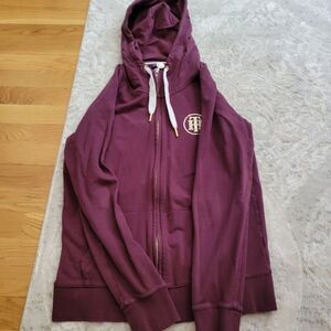 Tommy Hilfiger Women's Maroon Front Full Zipper Hoodie Sweatshirt Size S…